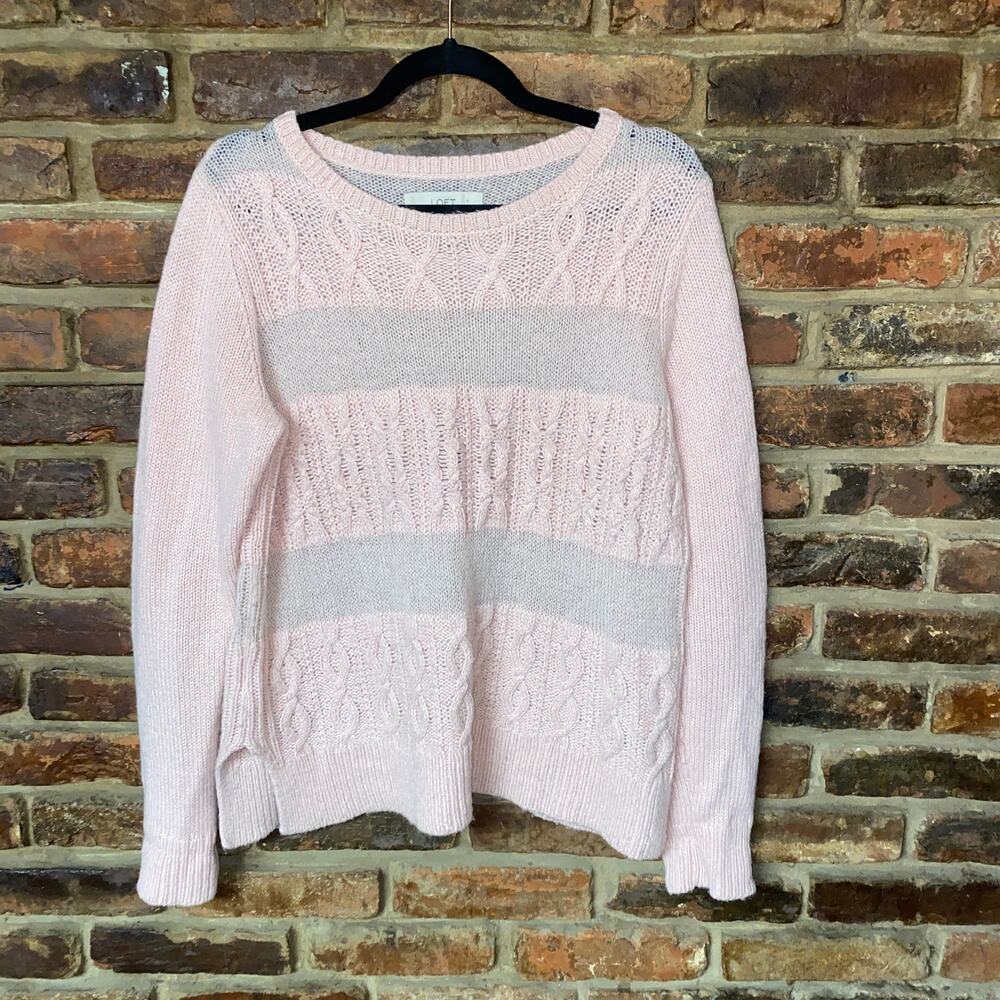 Ann Taylor LOFT Pink Cable Knit Striped Pullover Sweater Women's Size Medium
